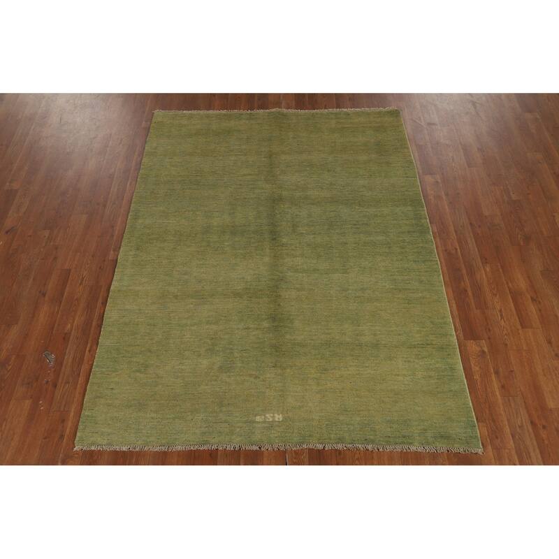 Light Green Modern Gabbeh Oriental Area Rug Handmade Wool Carpet - 4'11" x 6'7"