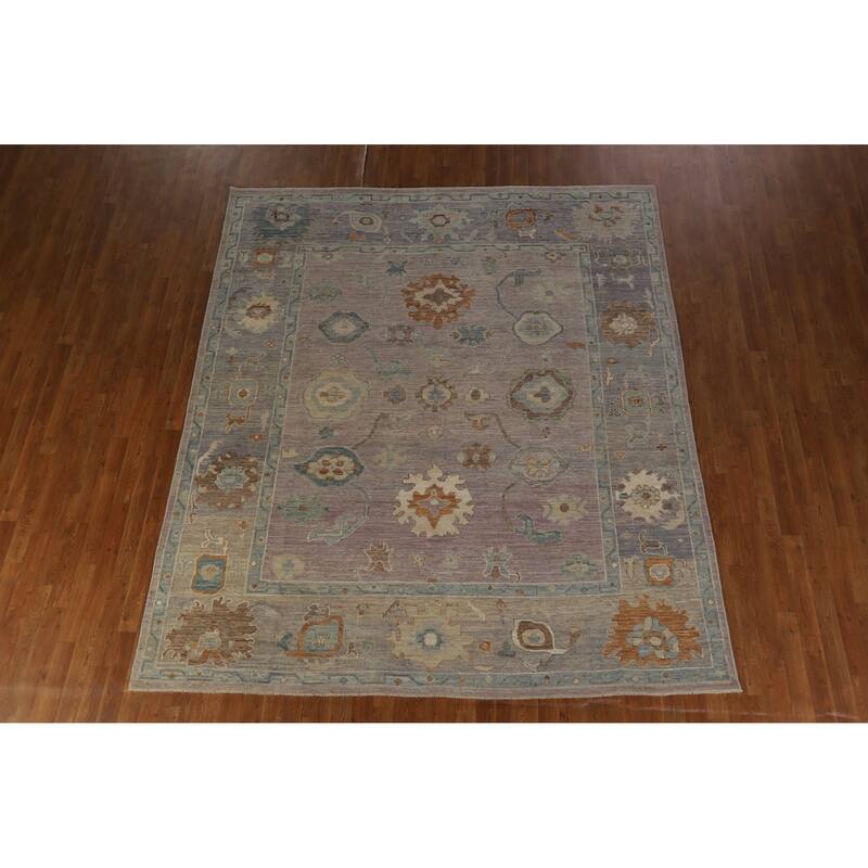 Hand Knotted Oriental 100% Wool Carpet Transitional All-Over Purples Oushak Area Rug - 9' 11'' X 8' 0''