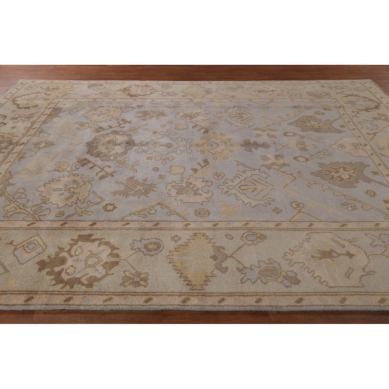 Earth Tone Oushak Indian Area Rug Hand-Knotted Wool Carpet - 9'1" x 11'10"