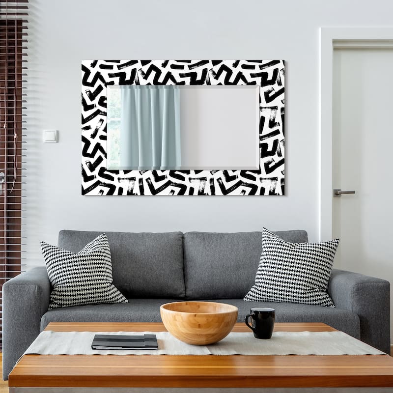 "Intertwined" Rectangular Beveled Mirror on Free Floating Reverse Printed Tempered Art Glass - 48" x 32"
