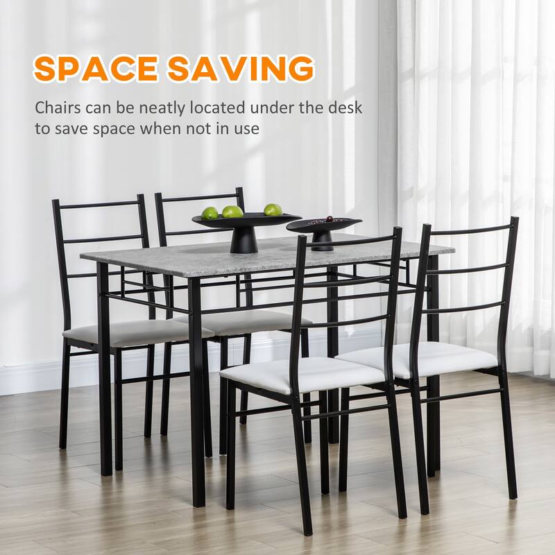 HOMCOM Kitchen Table and Chairs for 4, Modern Dining Table Set with Padded Sponge Cushion Chairs and Marble Textures