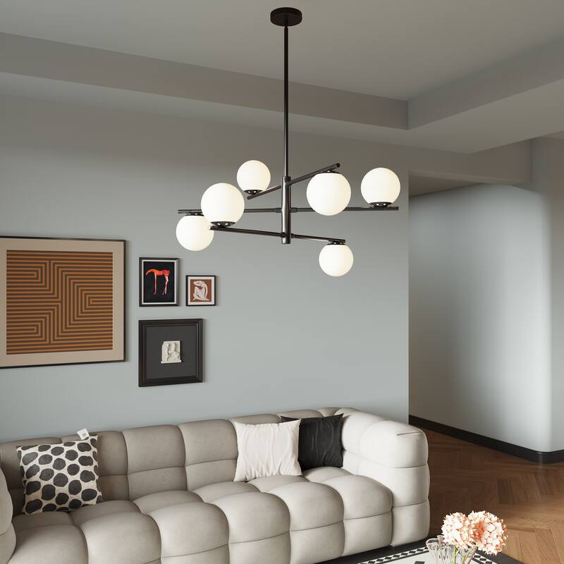 Modern 6-Light Large Bubble Sputnik Chandelier with Frosted Glass