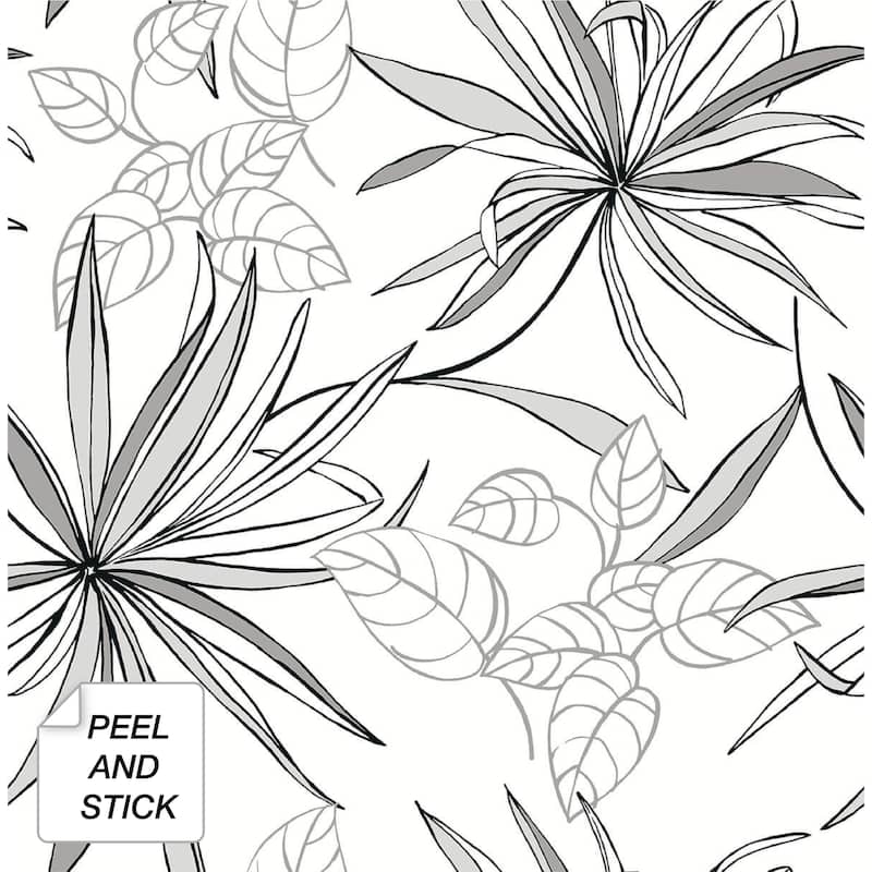 NextWall Spider Plants Peel and Stick Removable Wallpaper - 20.5 in. W x 18 ft. L - Grayscale