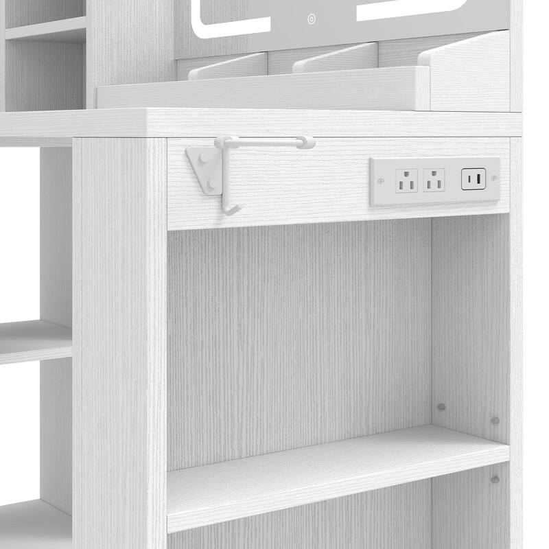 Moasis L-Shape Makeup Vanity Desk with Mirror and Lights & Charging Station