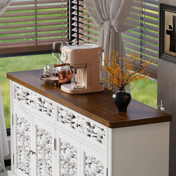 Classic White Sideboard Cabinet with Carved Doors and Rustic Metal Hardware Buffet Display Cabinet - Bed Bath & Beyond