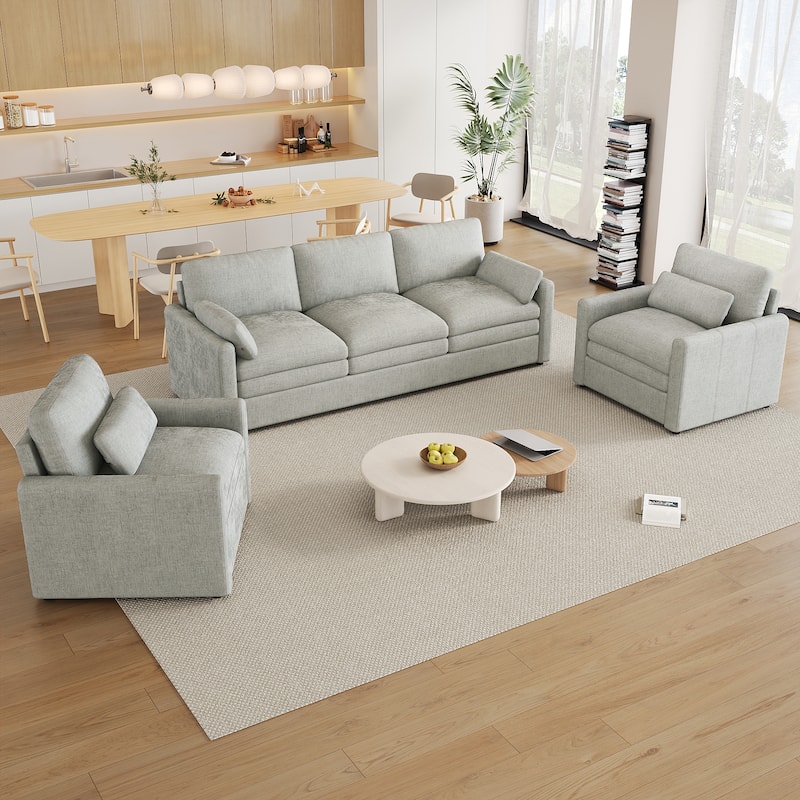 Roomfitters Oversized Cozy Upholstered Cloud Sofa Set, Double Cushion Comfy Sofa Group with Plush Cushions for Living Room