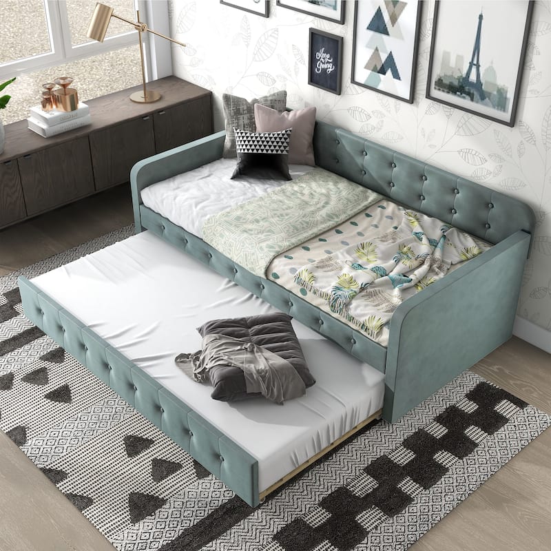 Menzelle Contemporary 2-Piece Twin Upholstered Tufted Day Bed with Trundle by Furniture of America