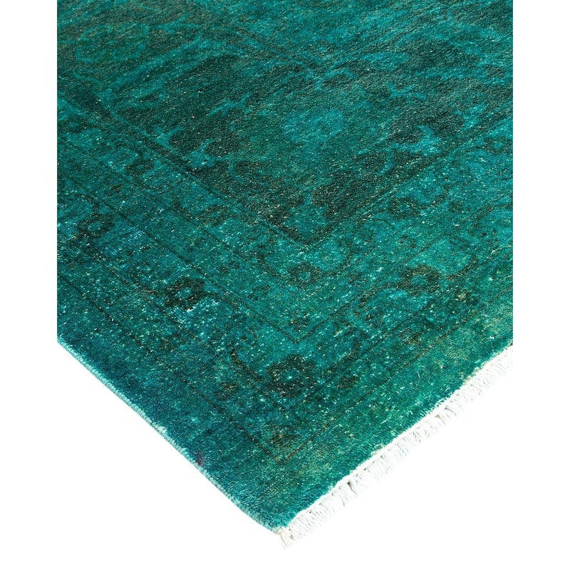 Overton Hand Knotted Wool Vintage Inspired Modern Contemporary Overdyed Blue Area Rug - 12' 5" x 16' 9"