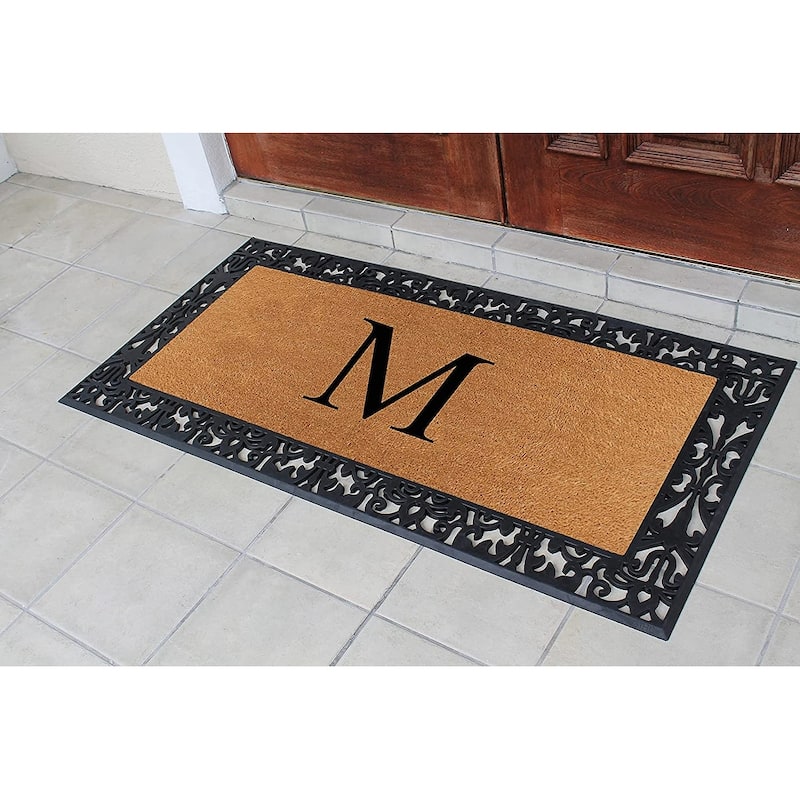 A1HC Rubber and Coir Paisley Border Heavy Duty Non-Slip Durable Double Door Monogrammed Doormat 30"X60", Black
