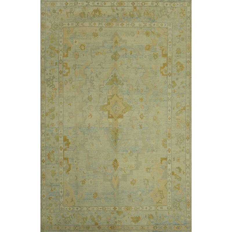 Handmade Wool Oushak Turkish Area Rug, Medallion Geometric Carpet - 13' 5'' X 9' 9''