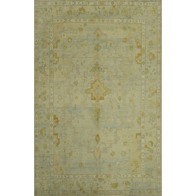Handmade Wool Oushak Turkish Area Rug, Medallion Geometric Carpet - 13' 5'' X 9' 9''