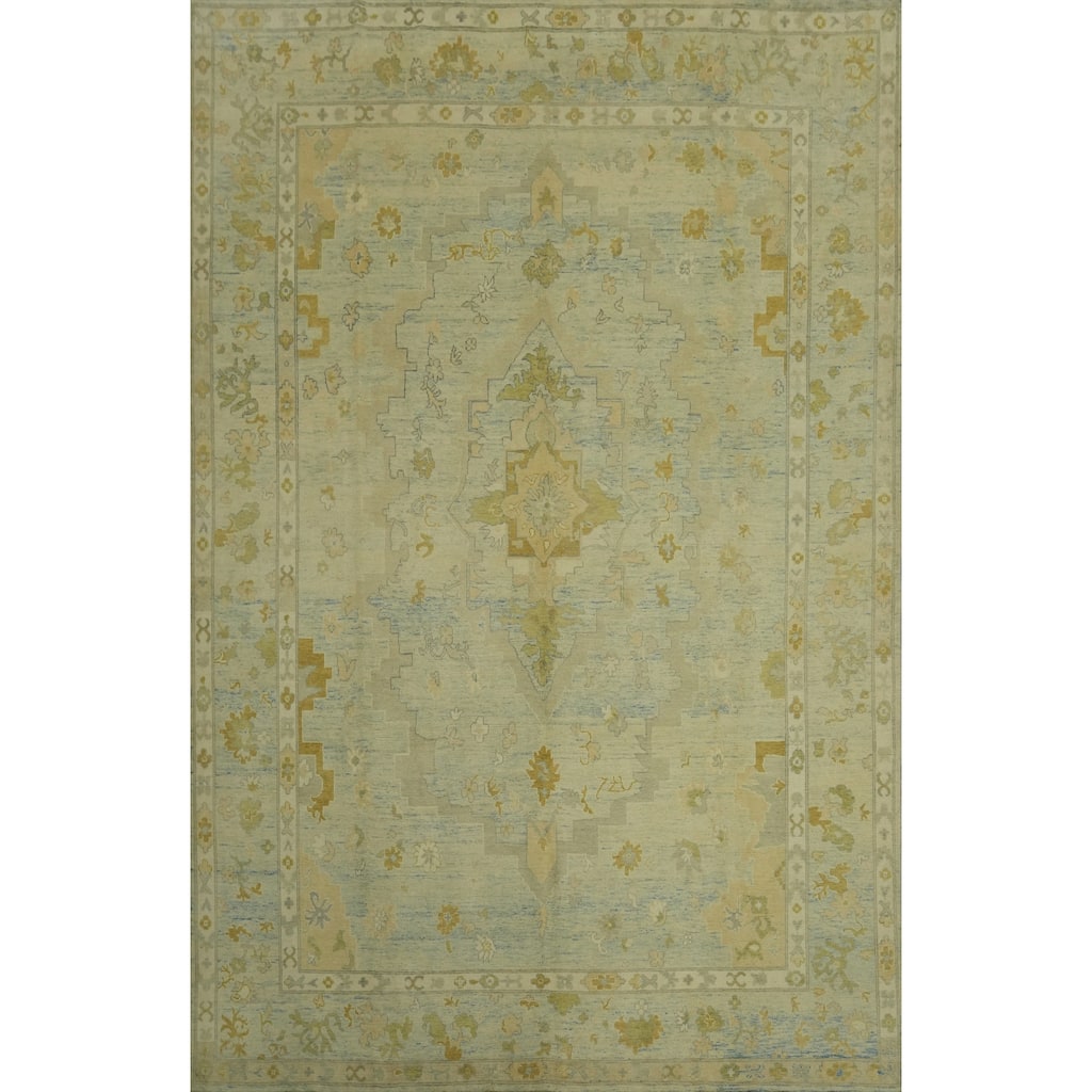 Handmade Wool Oushak Turkish Area Rug, Medallion Geometric Carpet - 13' 5'' X 9' 9''