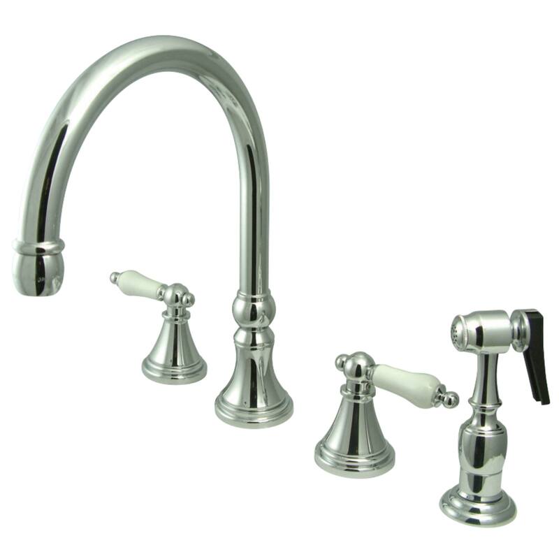 Kingston Brass Governor Deck Mount Widespread Kitchen Faucet with Brass Sprayer - Polished Chrome