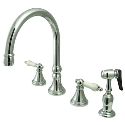 Kingston Brass Governor Deck Mount Widespread Kitchen Faucet with Brass Sprayer