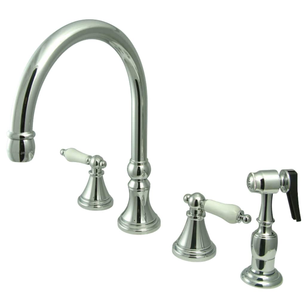 Kingston Brass Governor Deck Mount Widespread Kitchen Faucet with Brass Sprayer