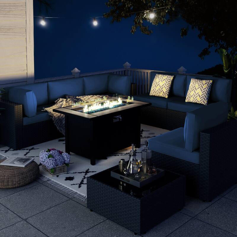 8 Piece Outdoor Sectional Seating Group with Fire Pit Table