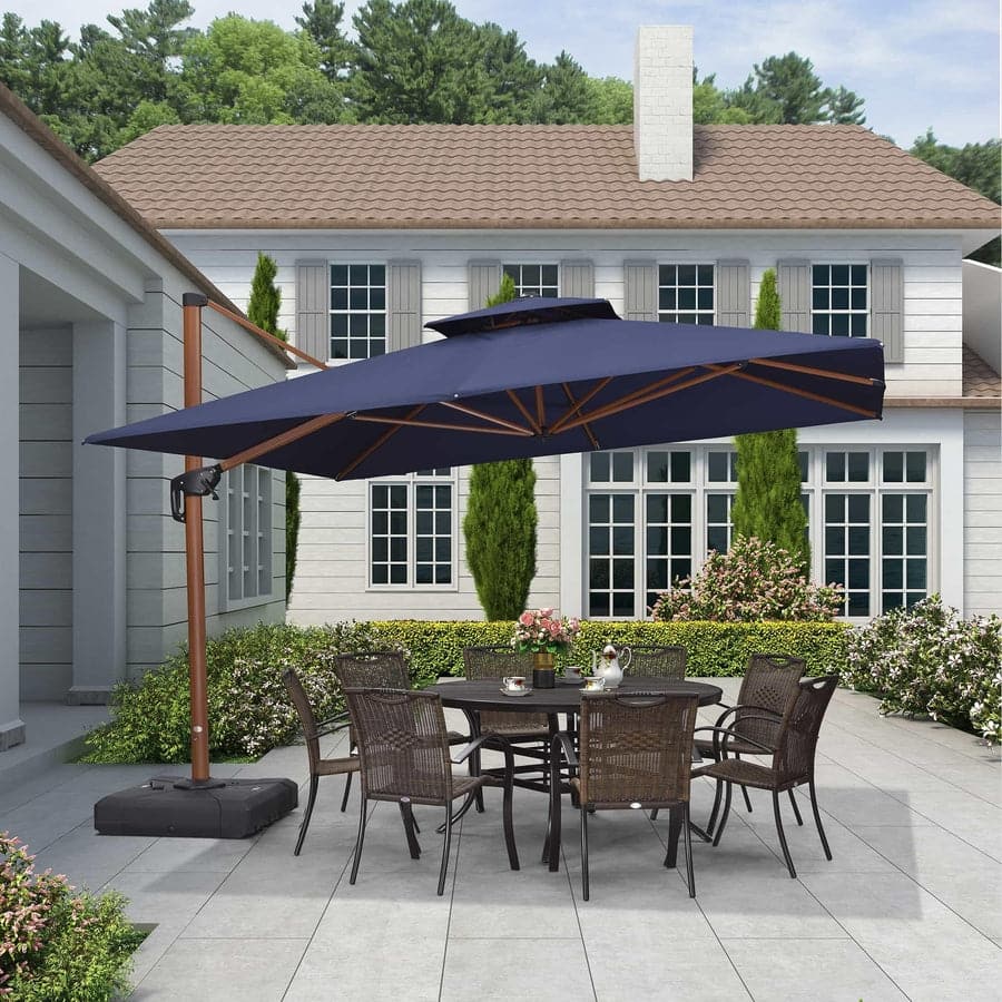 PURPLE LEAF Double Top 9 / 10 / 11 / 12 ft Square Patio Cantilever Umbrellas in Wood Color