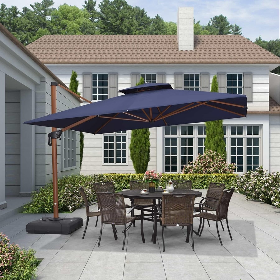 PURPLE LEAF Double Top 9 / 10 / 11 / 12 ft Square Patio Cantilever Umbrellas in Wood Color