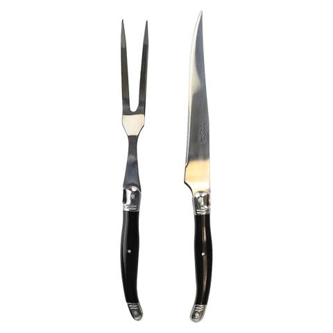 Laguiole-Inspired Carving Fork and Knife with 18/10 Stainless Steel, Natural Wood Handles - 2 piece