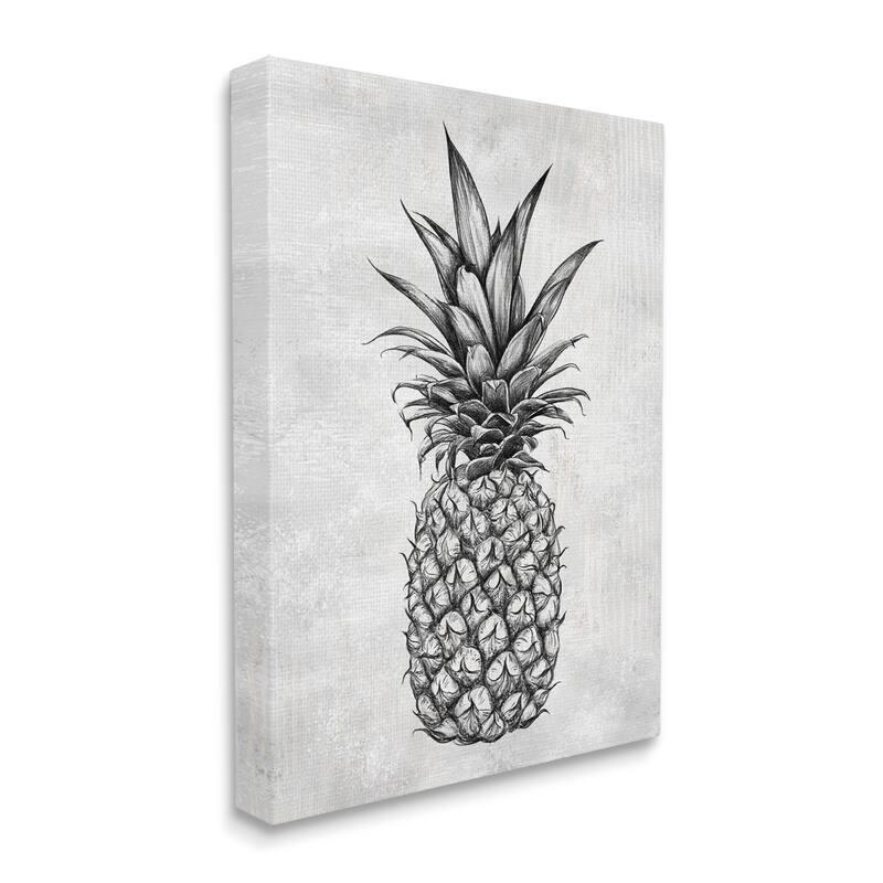 Stupell Bold Pineapple Line Drawing Rustic Pattern Black White Canvas Wall Art - Grey