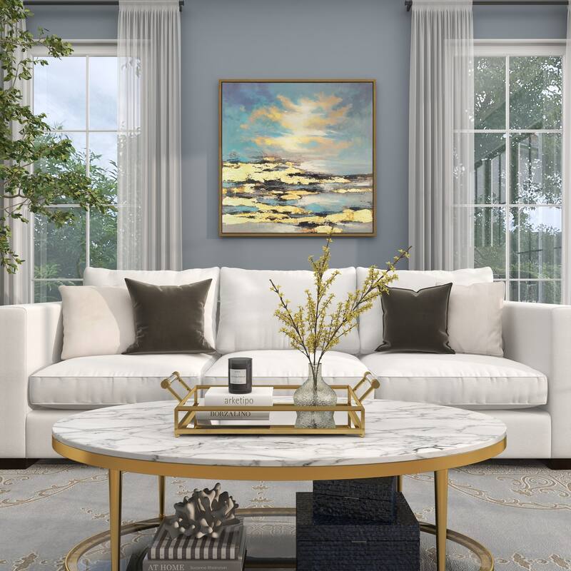 Canvas Leaf Living Room Framed Wall Art with Silver Frame