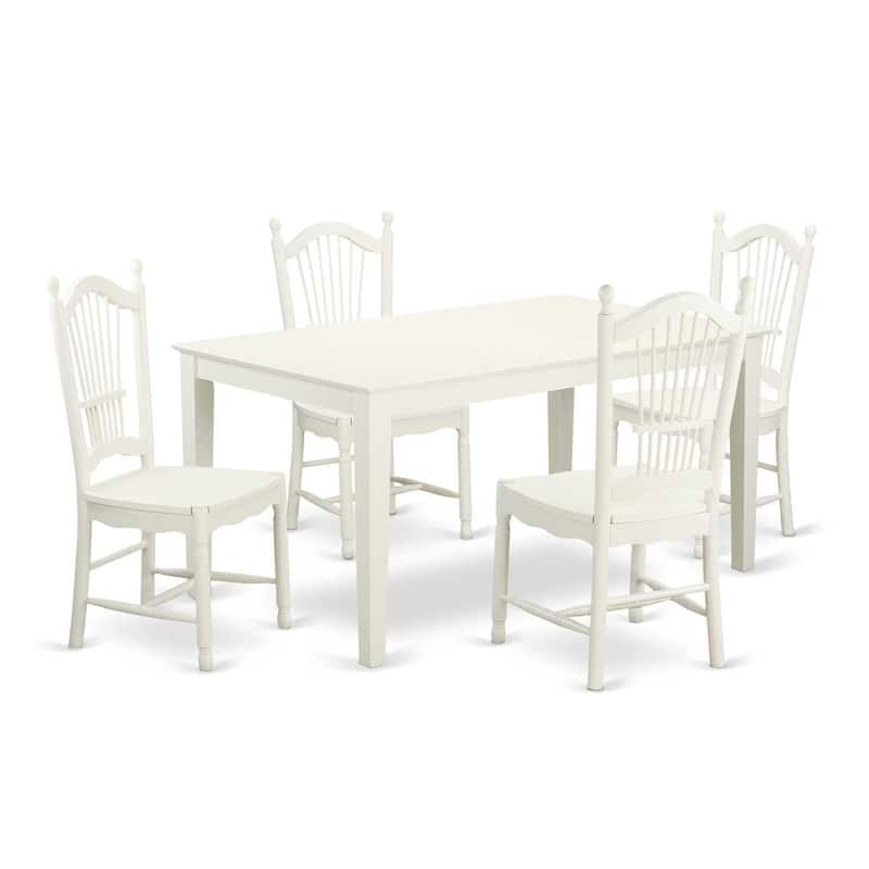 HomeStock 5-Pc Linen White Finish Solid Wood Top - Dining Room Set - Seats 4