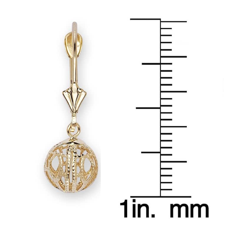 Curata 14k Yellow Gold 26x9mm Large Ornate Ball Lever Back Earrings