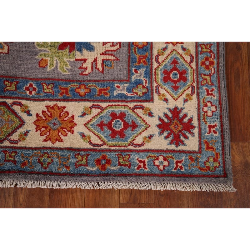Gray Geometric Kazak Oriental Rug Living Room Handmade Wool Carpet - 4'9" x 6'9"