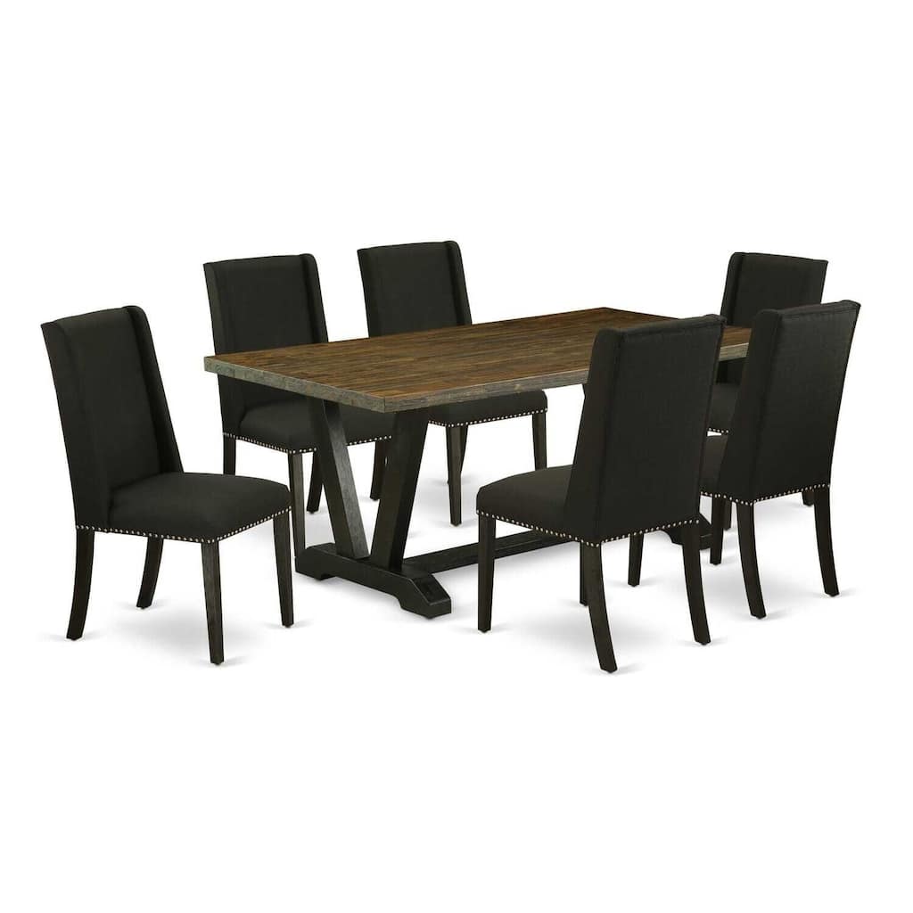 7-Piece Kitchen Table Set - Rectangular Dining Table with 6 Padded Chairs - Modern Dining Room Furniture - 72