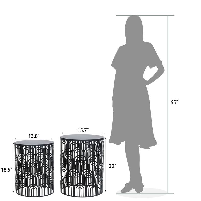Adeco Set of 2 Round Metal Nesting Side End Tables Set - set of 2