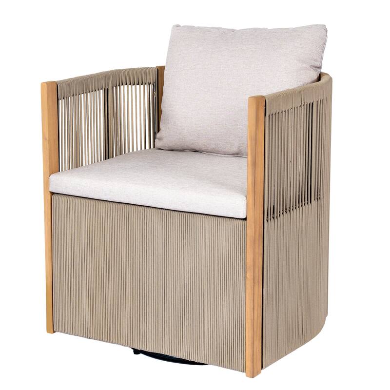 Christopher Knight Home - Roslyn 5-Piece Outdoor Acacia Wood Swivel Dining Set with Rope Woven Wicker Chairs & Round Slat Table