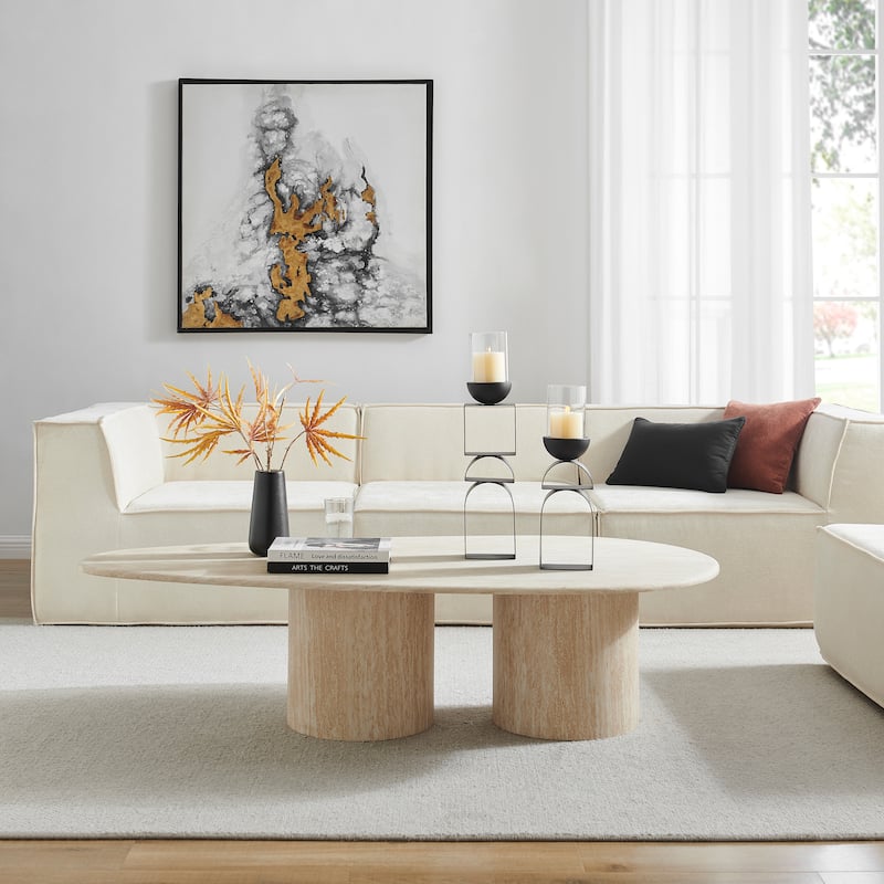 Black Geometric Pedestal Tabletop Candle Holders Set of 2