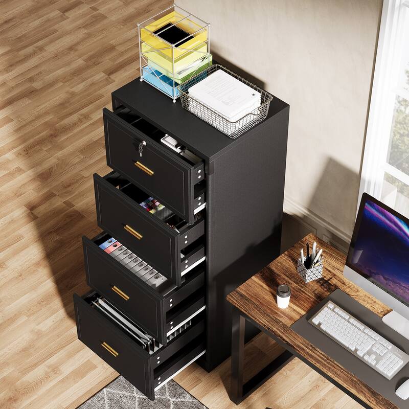 4-Drawer File Cabinet with Lock and Key, Vertical Filling Cabinet for A4/Letter/Legal Size Files