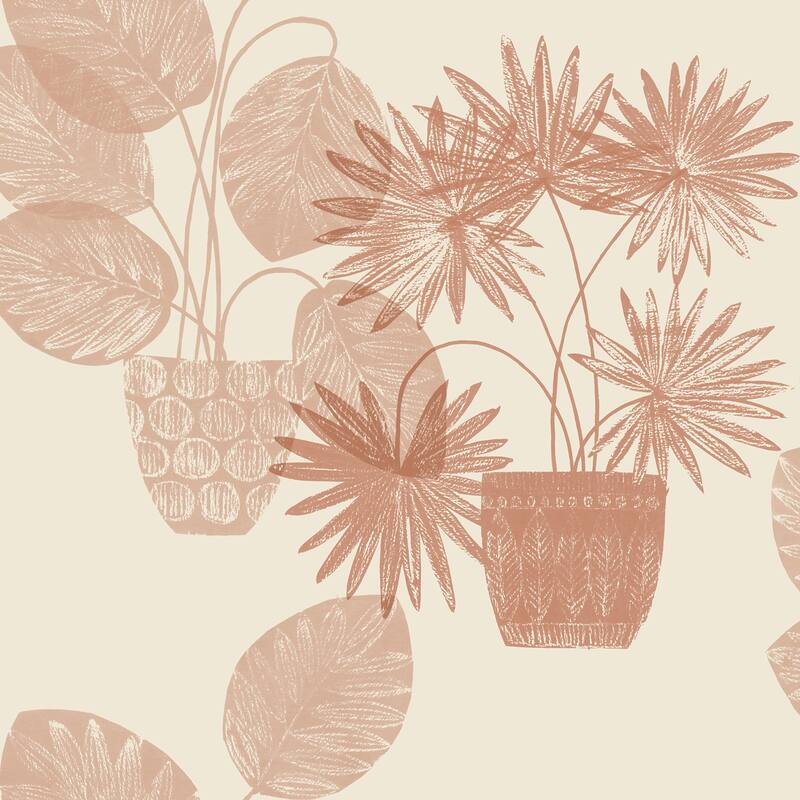 A-Street Prints Aida Pink Potted Plant Wallpaper