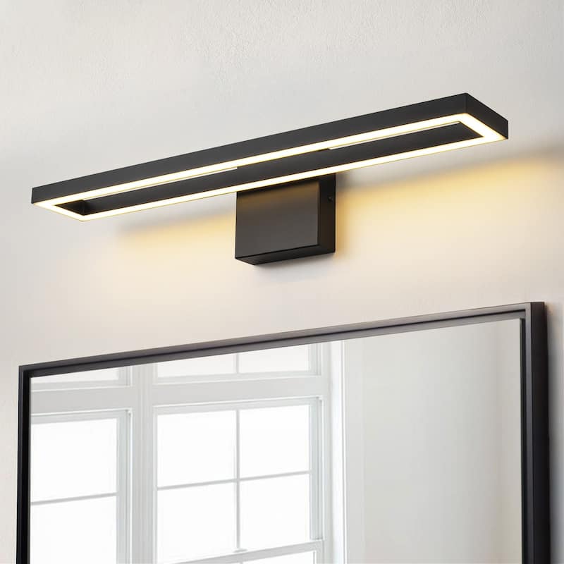 23.6 in. Modern Aluminum Linear Black Dimmable Integrated LED 3000K Bathroom Vanity Wall Light - Black