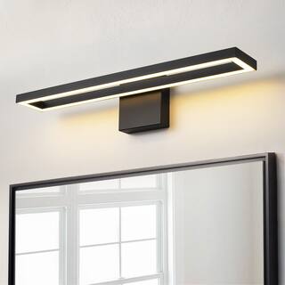 23.6 in. Modern Aluminum Linear Black Dimmable Integrated LED 3000K Bathroom Vanity Wall Light