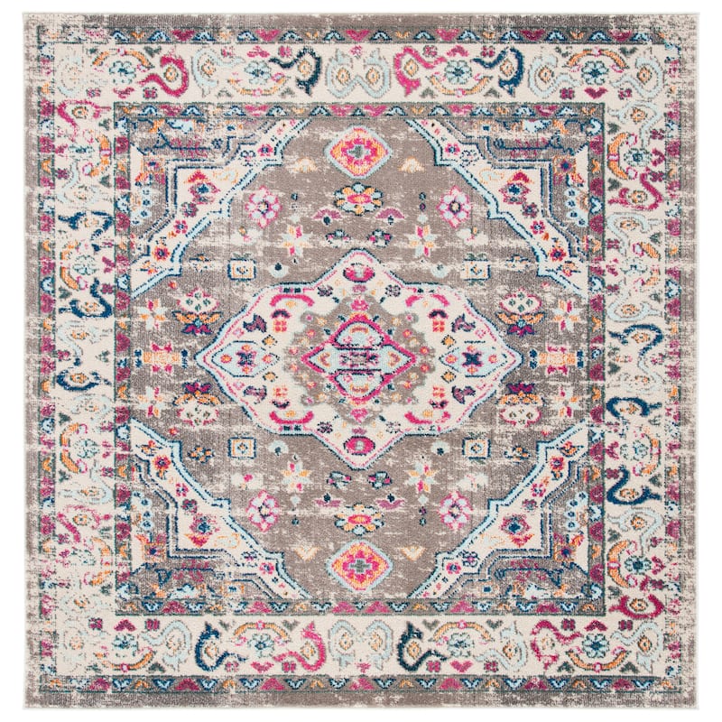 SAFAVIEH Madison Willodean Boho Oriental Distressed Rug - 6'7" Square - Taupe/Ivory