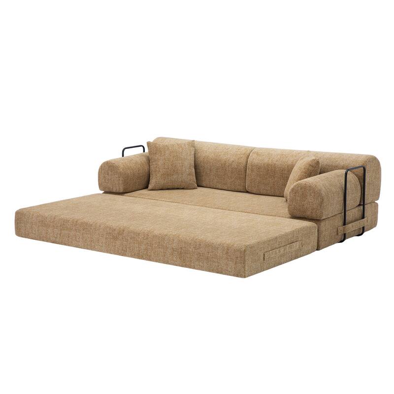 Convertible Sleeper Sofa Bed with Cylindrical Pillow, Corduroy Folding Mattress Couch, Floor Sofa Lounge Couch for Bedroom