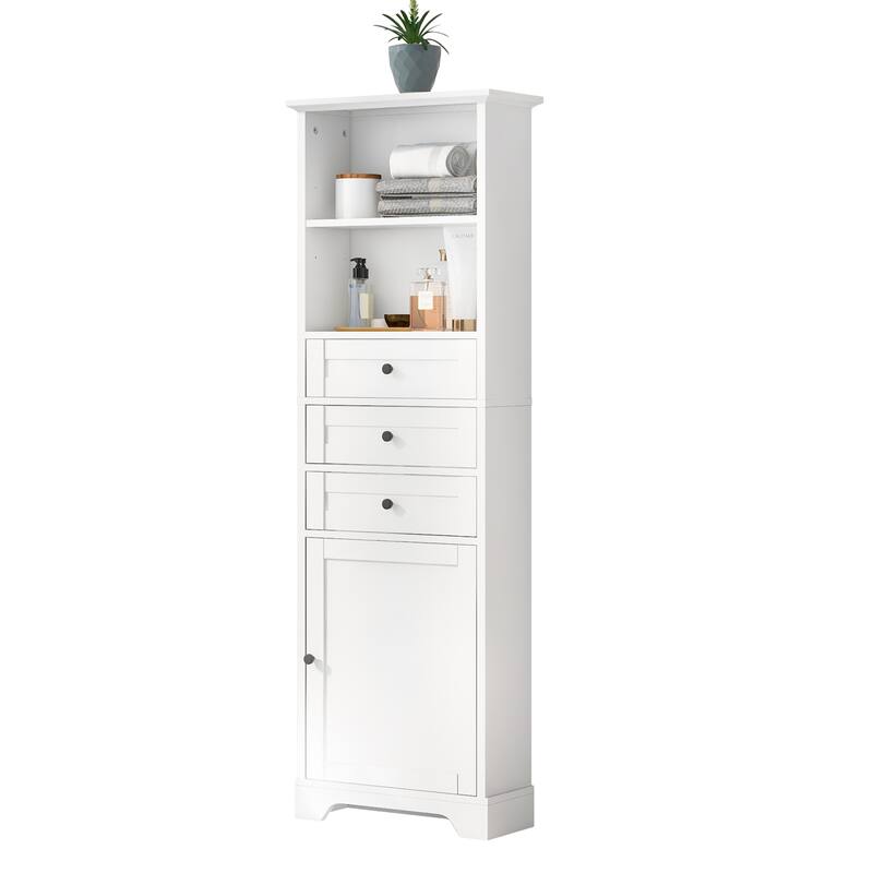 Tall Storage Cabinet with 3 Drawers and Adjustable Shelves for Bathroom, Kitchen and Living Room, MDF Board with Painted Finish