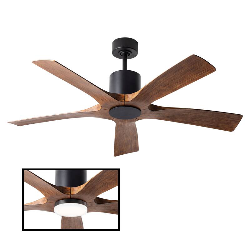 Aviator Indoor and Outdoor 5-Blade Smart Ceiling Fan 54in with Remote Control (Light Kit Sold Separately) - Matte Black Distressed Koa