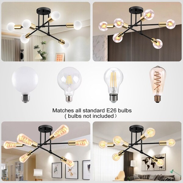 20.1 in. 6-Light Modern Semi- Flush Mount Ceiling Light with