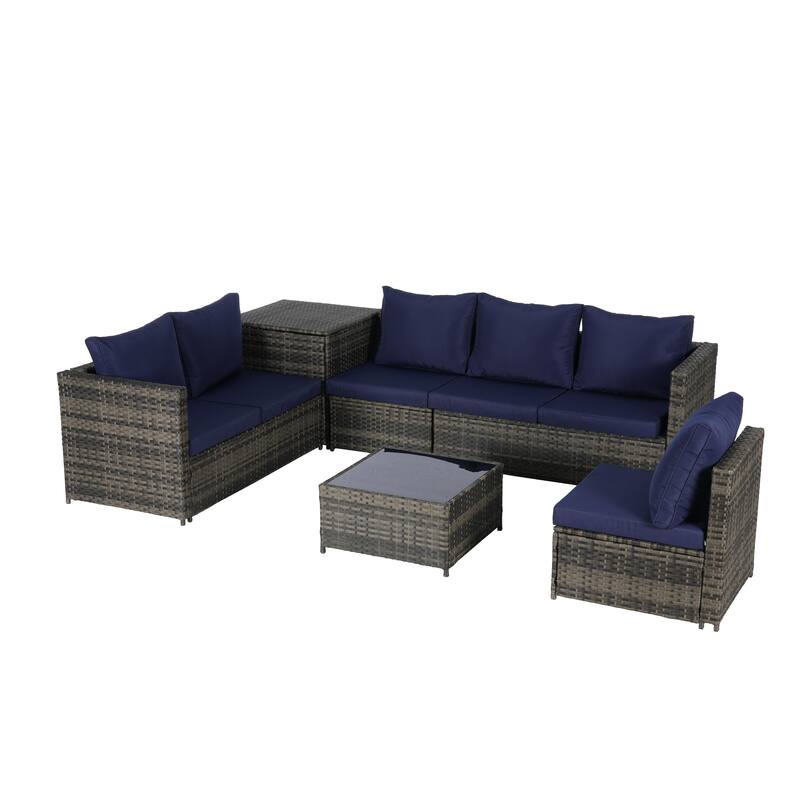 6-Piece Wicker Sectional Sofa Set with Corner & Glass Table