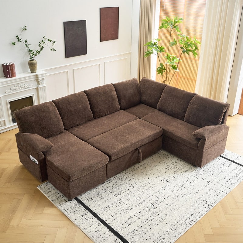 Upholstered Velvet U-Shaped Sectional Sleeper Sofa Corner Sectional Sofa Bed
