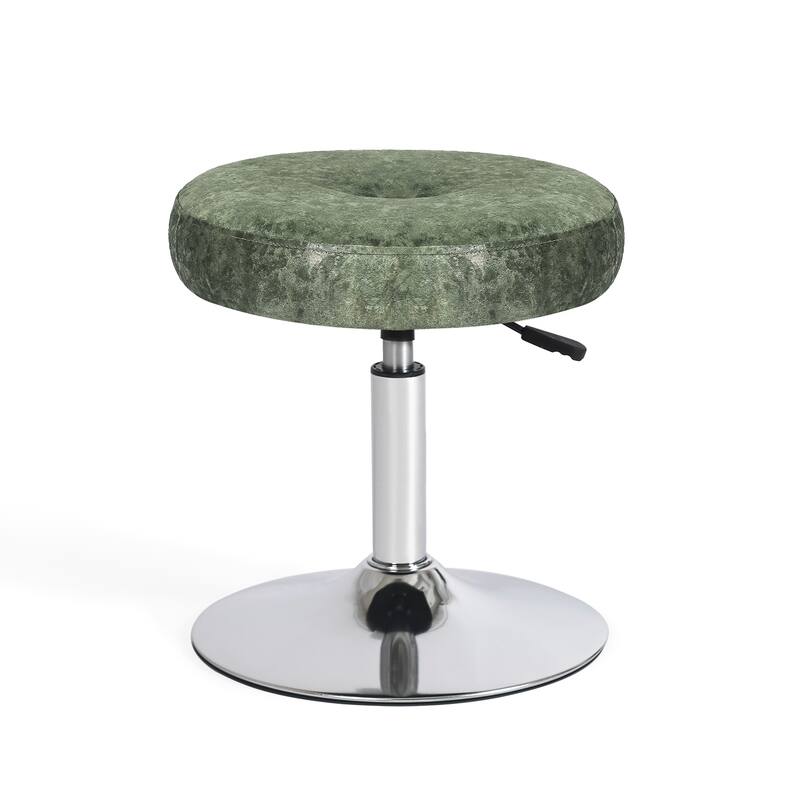 Adeco Makeup Vanity Stool Chair Round Ottoman Swivel Adjustable - Green-Velvet