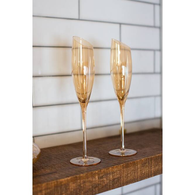 Jeanne Fitz Slant Collection Champagne Glasses, Set of 2, Gold