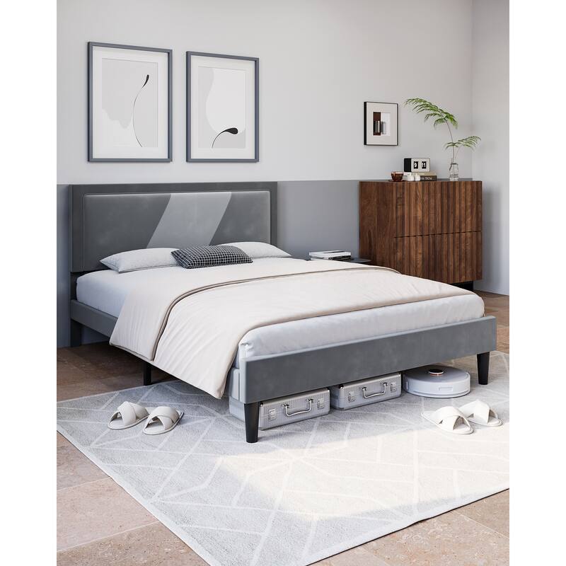 Bed Frame with Adjustable Height Headboard Velvet