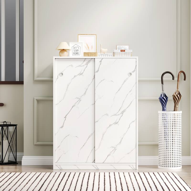 Marble shoe cabient with sliding door have 6 layers can storage at least30 pairs shoes