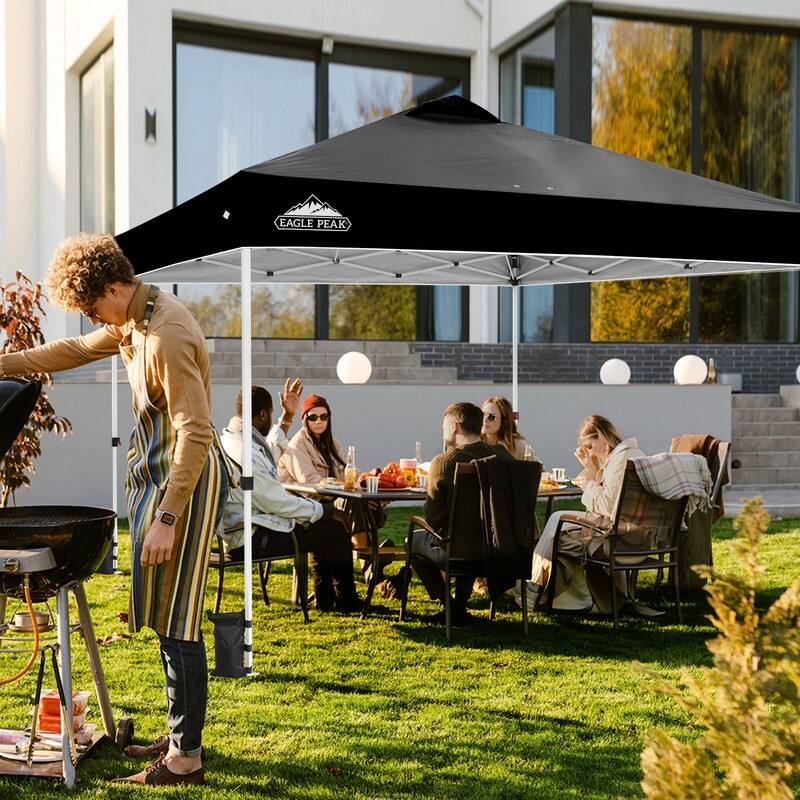 EAGLE PEAK Pop Up Canopy Tent with Wheeled Carry Bag, 8 Stakes, 4 Ropes, 4 Weight Bags, Easy Set Up Tent Canopy, 12x12 ft