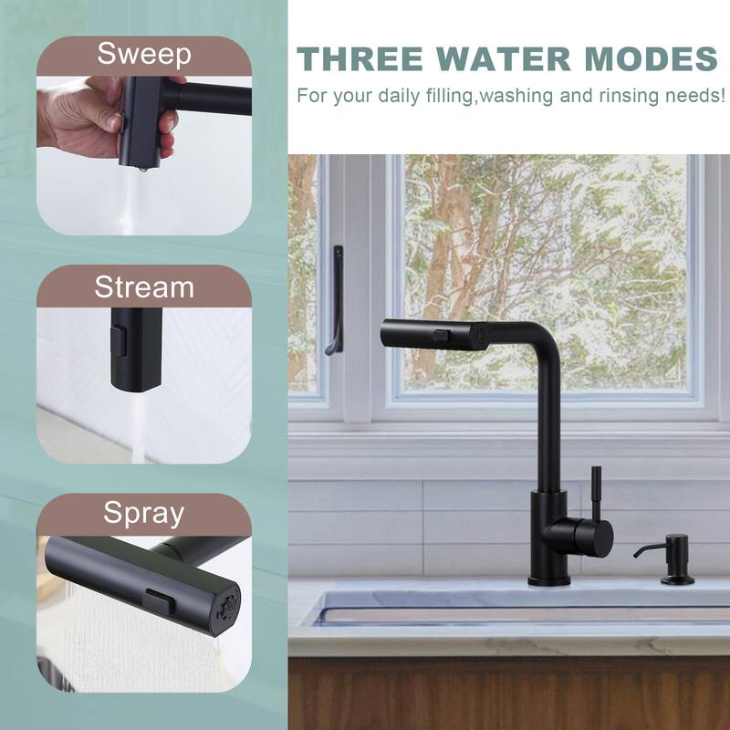 WOWOW Single Handle Waterfall Pull Down Sprayer Kitchen Faucet