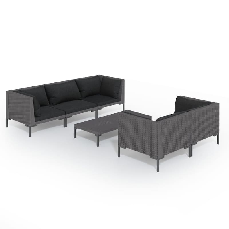 vidaXL Patio Lounge Set Outdoor Sectional Sofa Set Table Poly Rattan Dark Grey - 27.6" x 27.6" x 24"